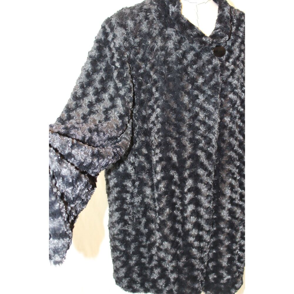 Dennis Basso Black Faux Fur Coat Elegant Luxe Mob Wife 2X - Picture 3 of 13